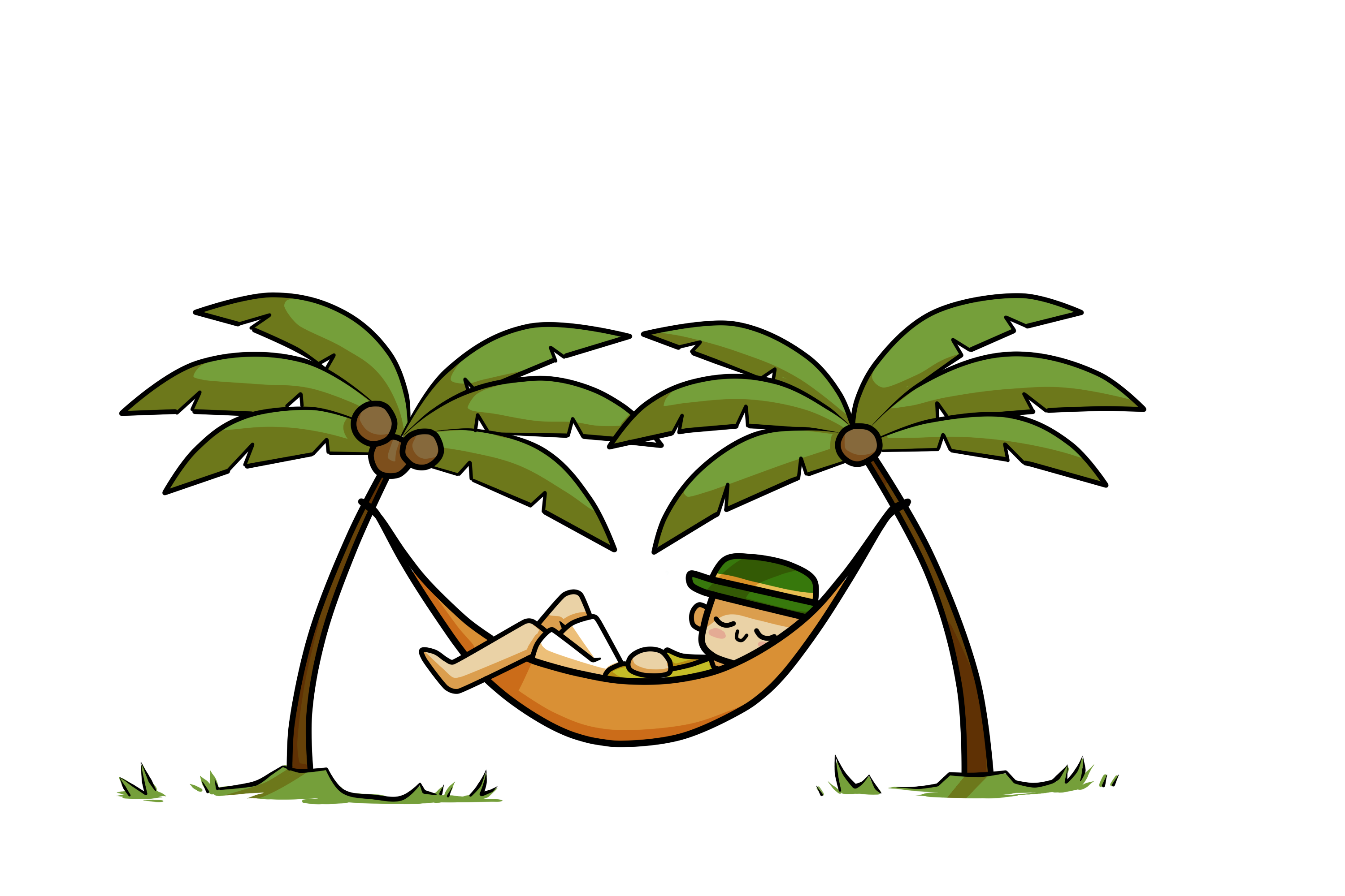 Person relaxing in a hammock between palm trees